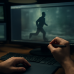 Seniman efek visual menggambar masking rotoscoping di layar komputer